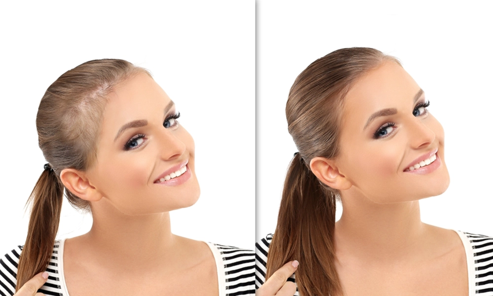 عکس قبل و بعد کاشت مو جلو سر برای یک خانم