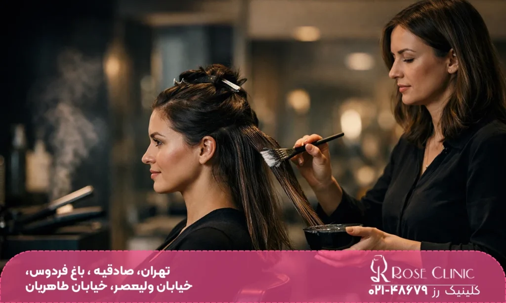 خانمی در حال کراتین مو